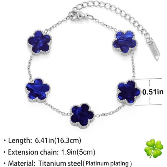 Four Leaf Clover Bracelet for Women Platinum Plated Stainless Steel - Picture 2 of 6